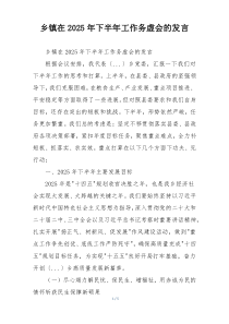 乡镇在2025年下半年工作务虚会的发言