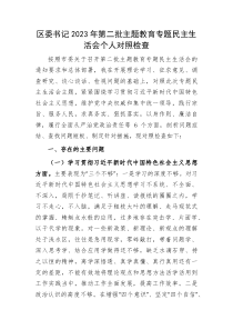 20XX年主题教育专题民主生活会个人对照检查区委书记践行宗旨等6个方面案例剖析上年度整改个人事项
