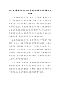 20XX年主题教育民主生活会组织生活会批评与自我批评意见参考