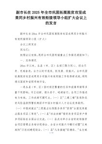 副市长在2025年全市巩固拓展脱贫攻坚成果同乡村振兴有效衔接领导小组扩大会议上的发言
