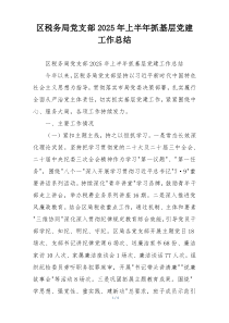 区税务局党支部2025年上半年抓基层党建工作总结