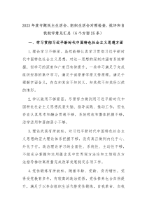 20XX年度专题民主生活会组织生活会对照检查批评和自我批评意见汇总6个方面25条