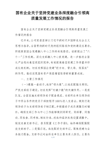 国有企业关于坚持党建业务深度融合引领高质量发展工作情况的报告