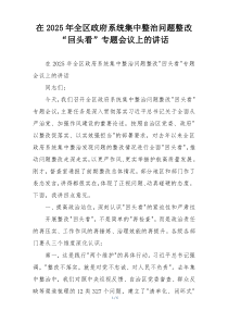在2025年全区政府系统集中整治问题整改“回头看”专题会议上的讲话