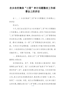 在乡农村集体“三资”审计问题整改工作部署会上的讲话