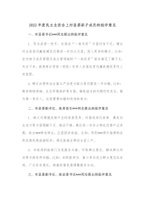 20XX年度民主生活会上对县委班子成员的批评意见