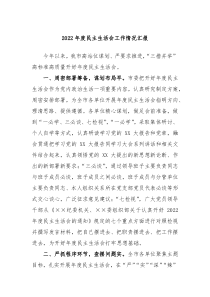 20XX年度民主生活会工作情况汇报