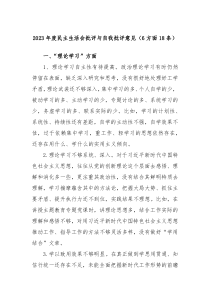20XX年度民主生活会批评与自我批评意见6方面18条
