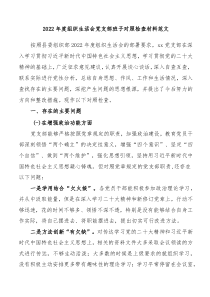 20XX年度组织生活会党支部班子对照检查材料