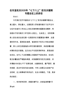 在市直机关2025年“七下八上”防汛关键期专题会议上的讲话