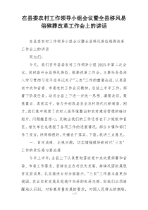 在县委农村工作领导小组会议暨全县移风易俗殡葬改革工作会上的讲话
