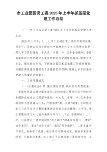 市工业园区党工委2025年上半年抓基层党建工作总结