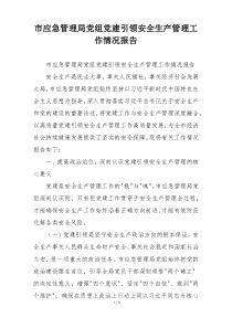 市应急管理局党组党建引领安全生产管理工作情况报告