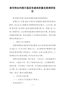 新形势如何提升基层党建高质量发展调研报告
