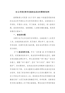XX公司党支部书记组织生活会对照剖析材料