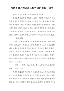 浅谈乡镇人大开展工作评议的实践与思考