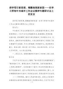 深学笃行新思想，精雕细琢新家园——在学习贯彻中央城市工作会议精神专题研讨会上的发言