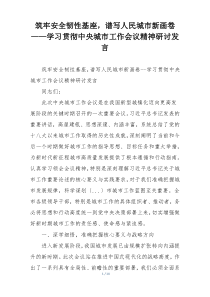 筑牢安全韧性基座，谱写人民城市新画卷——学习贯彻中央城市工作会议精神研讨发言