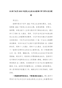 XX班子成员20XX年度民主生活会会前集中学习研讨发言提纲