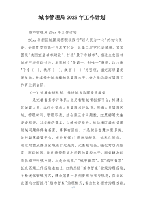 城市管理局2025年工作计划