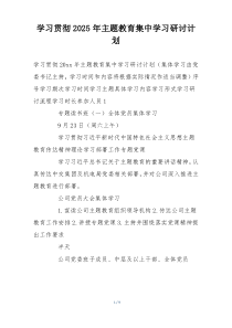 学习贯彻2025年主题教育集中学习研讨计划
