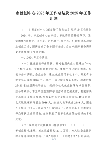 市就创中心2025年工作总结及2025年工作计划
