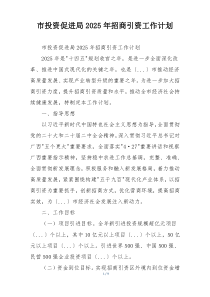 市投资促进局2025年招商引资工作计划