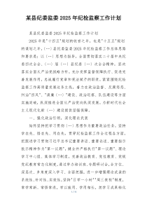 某县纪委监委2025年纪检监察工作计划