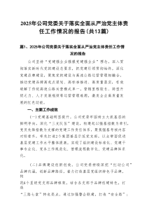 2025年公司党委关于落实全面从严治党主体责任工作情况的报告（共13篇）