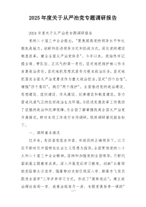 2025年度关于从严治党专题调研报告