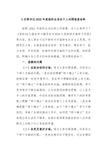 X支部书记20XX年度组织生活会个人对照检查材料