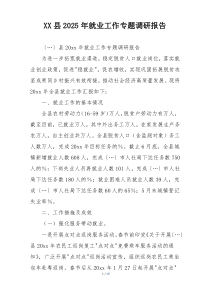 XX县2025年就业工作专题调研报告