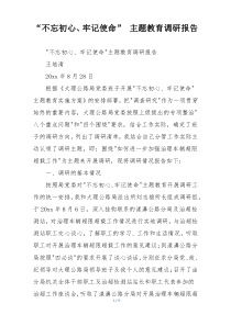 “不忘初心、牢记使命” 主题教育调研报告