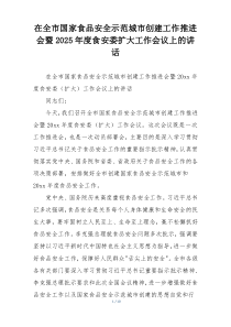 在全市国家食品安全示范城市创建工作推进会暨2025年度食安委扩大工作会议上的讲话