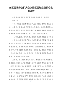 在区委常委会扩大会议暨区委财经委员会上的讲话