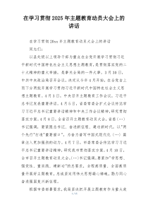 在学习贯彻2025年主题教育动员大会上的讲话