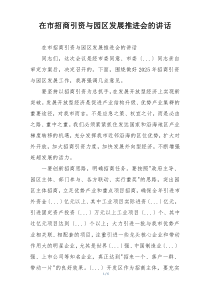 在市招商引资与园区发展推进会的讲话