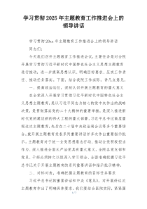 学习贯彻2025年主题教育工作推进会上的领导讲话