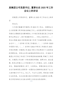 某集团公司党委书记、董事长在2025年工作会议上的讲话