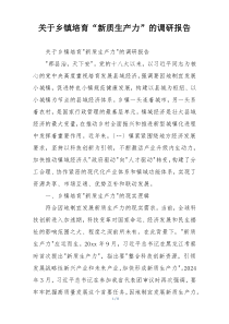 关于乡镇培育“新质生产力”的调研报告