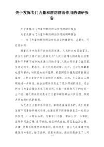 关于发挥专门力量和群防群治作用的调研报告