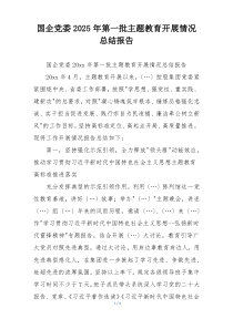 国企党委2025年第一批主题教育开展情况总结报告