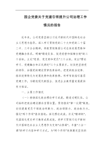 国企党委关于党建引领提升公司治理工作情况的报告