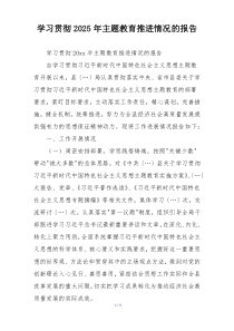 学习贯彻2025年主题教育推进情况的报告