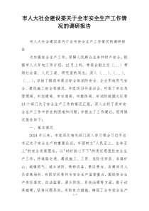 市人大社会建设委关于全市安全生产工作情况的调研报告