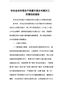 市农业农村局关于党建引领乡村振兴工作情况的报告