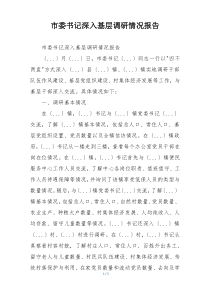 市委书记深入基层调研情况报告