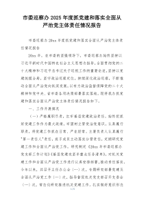 市委巡察办2025年度抓党建和落实全面从严治党主体责任情况报告