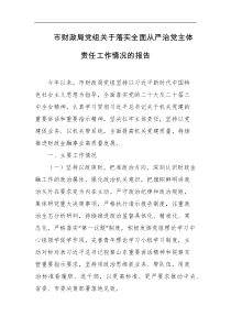 市财政局党组关于落实全面从严治党主体责任工作情况的报告