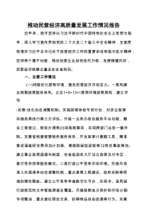 推动民营经济高质量发展工作情况报告（市级）
